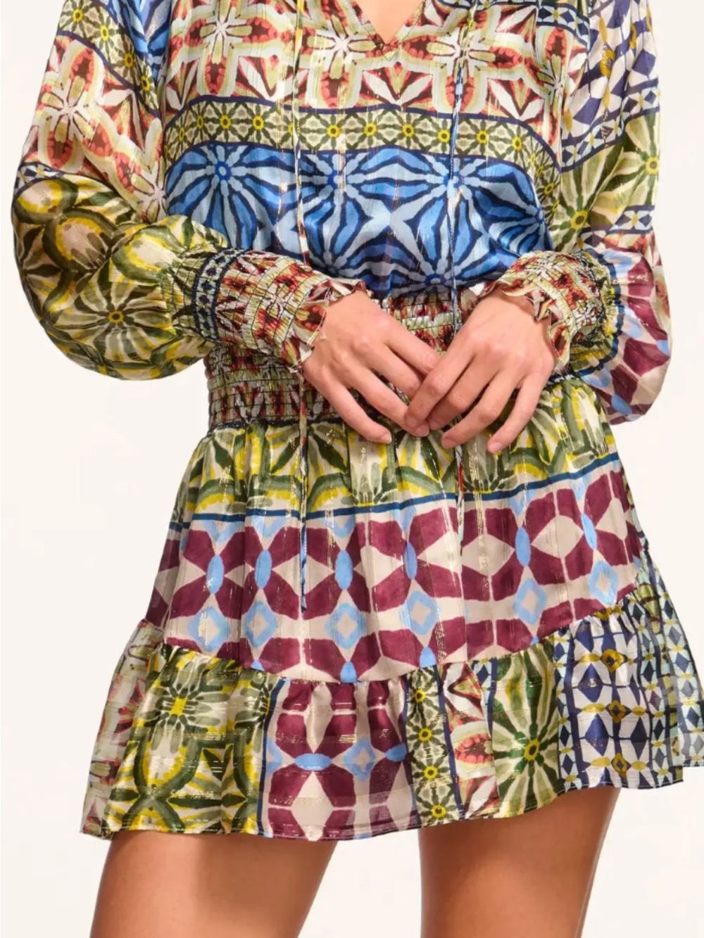Ramy Brook NWT Multicolor Printed V-Neck Smocked Mini Dress size L